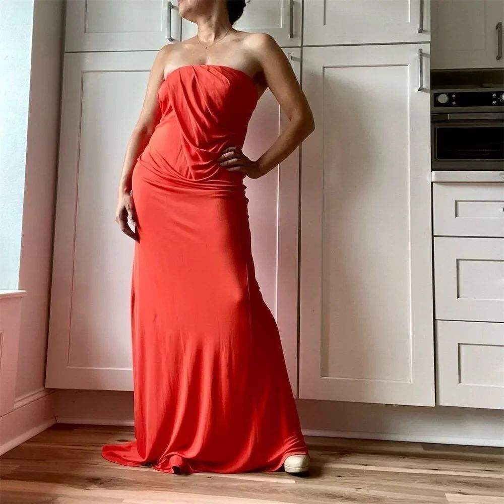 Belle Badgley Mischka Women's Strapless Orange Evening Gown Size 10
